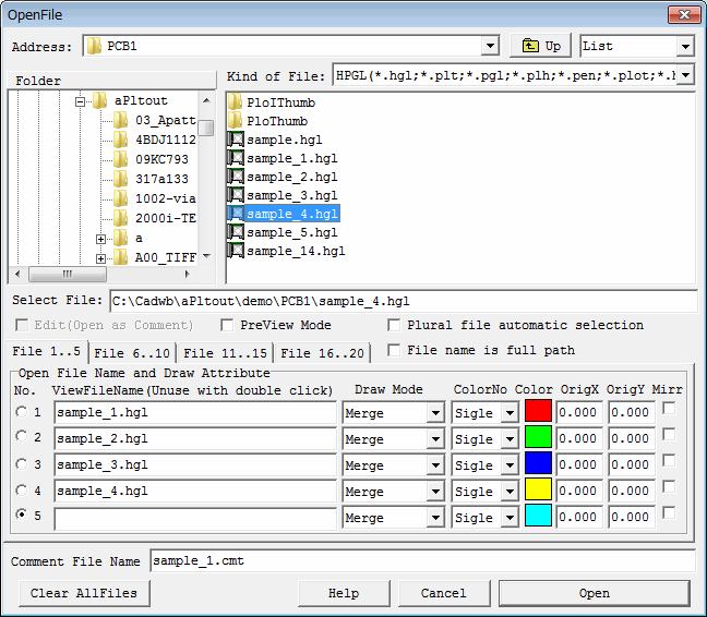 PloComp file open dialog