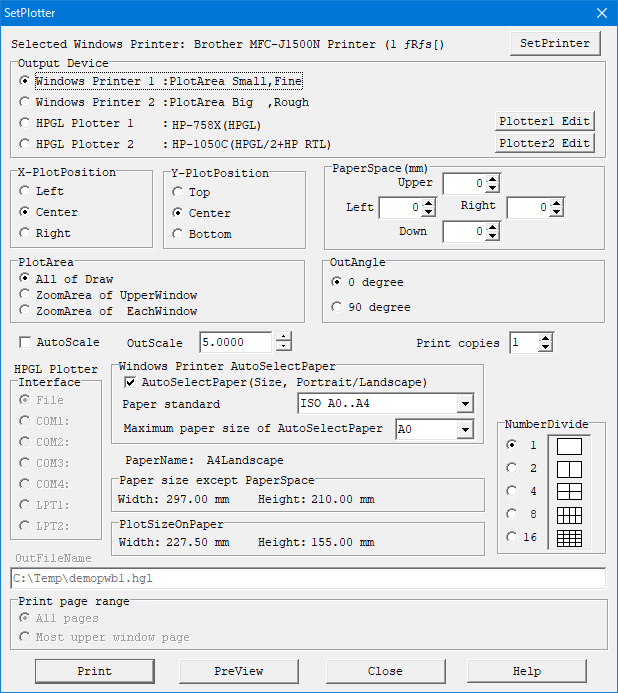 Printer, Plotter Output condition setting