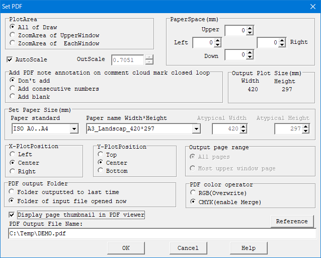 Output PDF setting