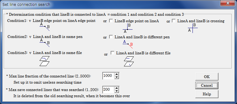 Line connection Search condition setting Dialog