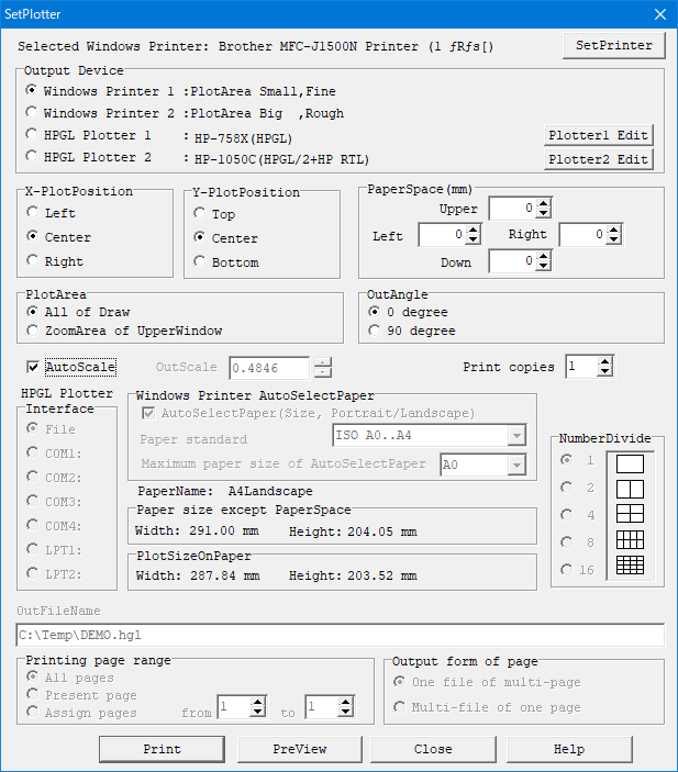 Printer, Plotter output