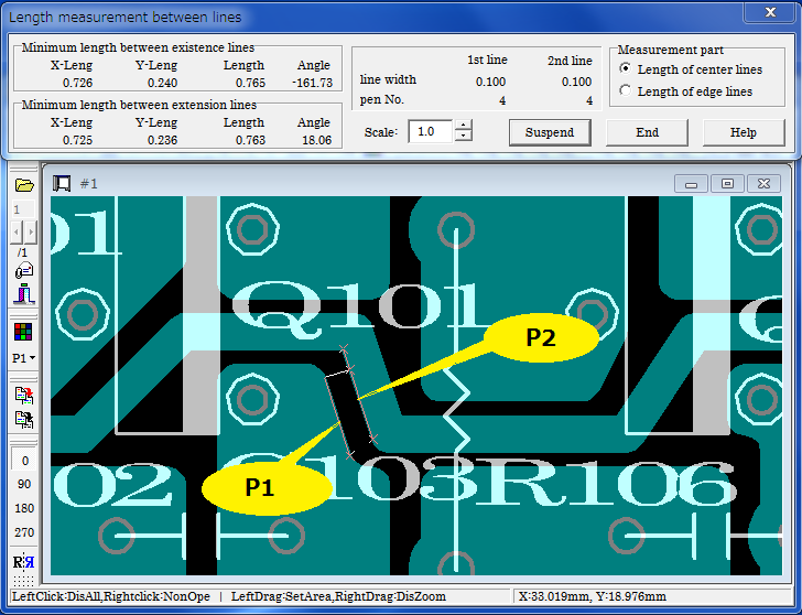 Distance measurement between lines